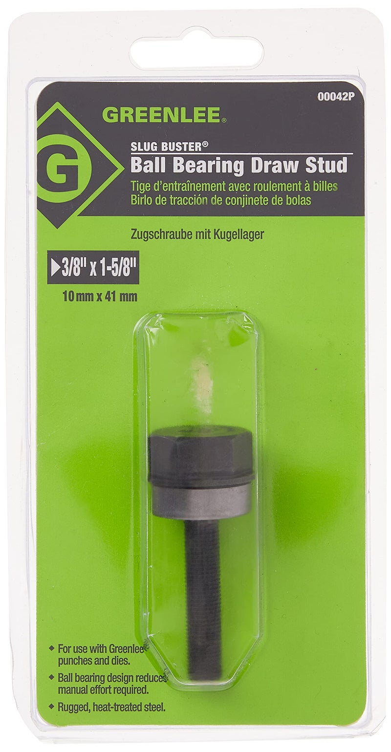 Greenlee 00042P Slug Buster 3/8" x 1-5/8" Ball Bearing Draw Stud for Punching Mild Steel up to 10 Gauge, Heavy-Duty Steel Draw Stud for Hydraulic Drivers - Image 2